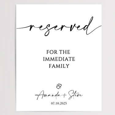 Reserved For Immediate Family Printed Wedding Signs